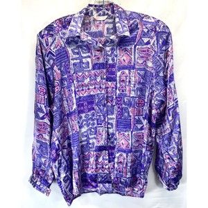 COCONUT GROVE Womens L (42" Chest) Long Sleeve Padded Shoulders Button Up Blouse